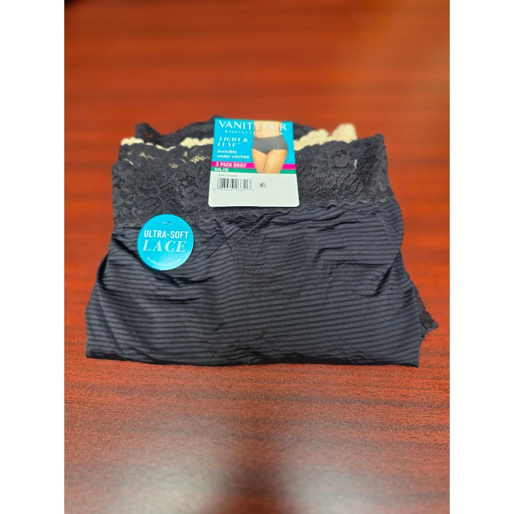 Vanity Fair Radiant Collection Light Luxe 3 Pack Brief Panties 5XL 12 Black Tan
